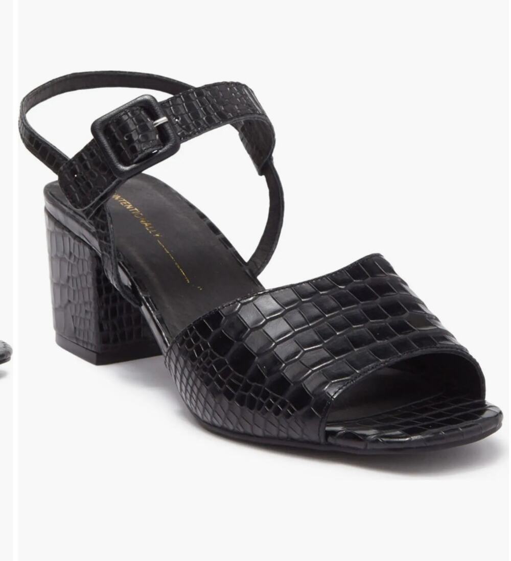 Intentionally Blank Black Baxter Croc Embossed Block Heel Sandal Size 8